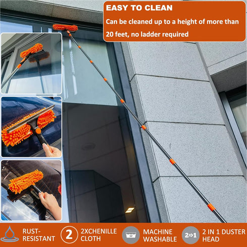 20+ Feet High Reach Duster Kit with 3-14 ft Extension Pole, High Ceiling Dusting and Window Cleaning Kit
