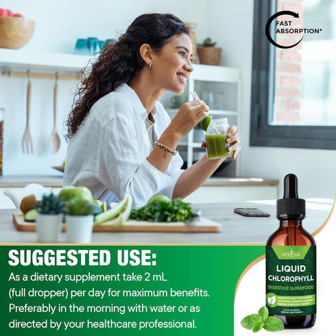 NEW AGE Chlorophyll Liquid Drops - Natural Concentrate for Energy, Digestion, Immune Support, and Liver Function (2 Fl