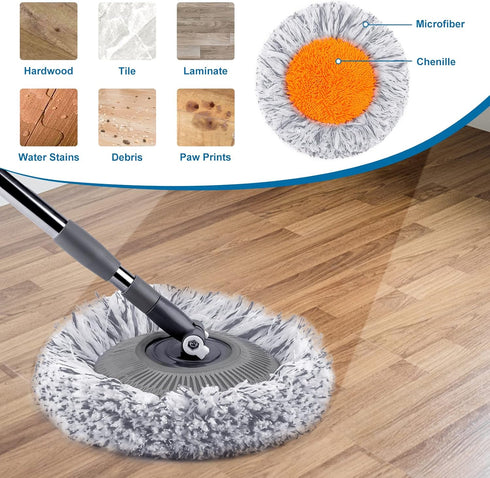 Microfiber Dust Mop Pads, Replacement Mop Heads for Tilldawn Adjustable Wall Cleaning Mop, 2 Pack, Grey