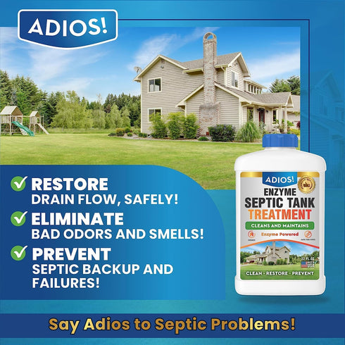 Enzyme Septic Tank Treatment, Natural Drain Safe Cleaner for Septics, Pipes and Drain Fields - Quart (32 oz)