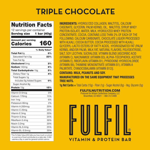FULFIL Protein Snack Bars, Triple Chocolate, 15g Protein, Pantry Staples, 12 Count