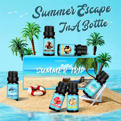 Summer Fragrance Oils Set - Premium Essential Oils for Diffuser and Candle Making (Ocean Breeze, Coconut, and More)