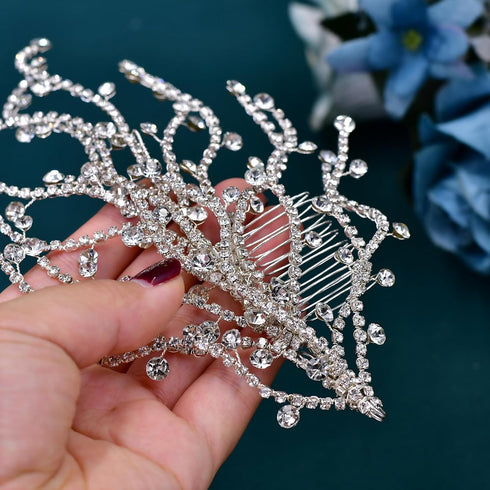 Wedding Headband Crystal Bridal Headpiece, Rhinestone Hair Accessories for Women Bride and Bridesmaids (562 Silver)