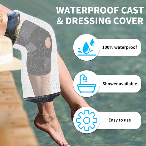 Large Knee Cast Cover for Shower, KT1180-L Waterproof Cover for Knee Surgery, ACL Surgery, Wound, Burns