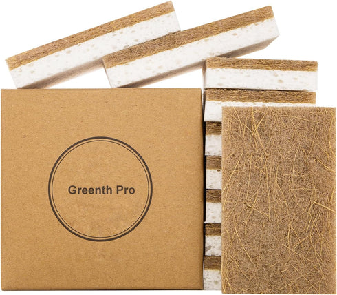 10 Pack Nature Dish Sponge | Eco-Friendly Natural Kitchen Sponge | Coconut Fiber and Wood Cellulose Scrubber Sponge