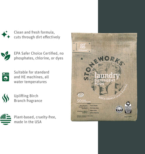 Grab Green Stoneworks Laundry Detergent Pods Sample Kit, 10 Count, Birch Branch, Fragrance Free