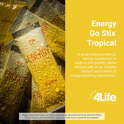 4Life Energy Go Stix - Healthy Energy Source Tropical Drink Mix with Natural Caffeine, 15 Packets
