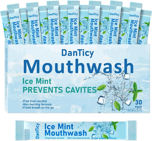 Mouthwash Travel Size, Alcohol-Free Mouthwash, Portable, Fresh Breath, Mini Packets, Ice Mint,