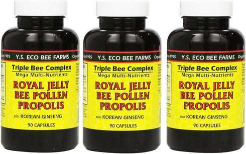 YS Eco Bee Farms Y.S. Eco Bee Farms, (3 Pack) Royal Jelly, Bee Pollen, Propolis, Plus