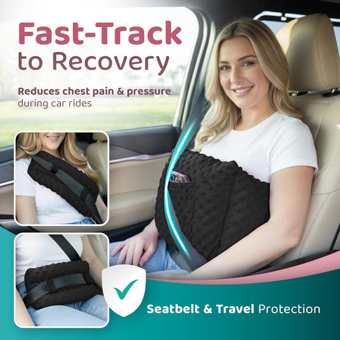 Zomaple Mastectomy Recovery Pillow + Strap, Seat Belt Cover & Shower Lanyard Post-Op Essentials, Breast