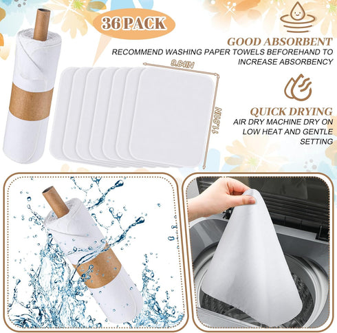 36 Pack Reusable Paper Towels, Washable Paperless Rolls, Flannel Cotton Cloth Wipes for Bathroom Napkins (White)
