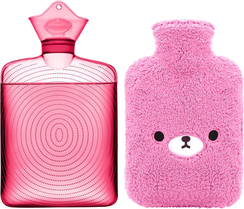 samply Hot Water Bottle with Cute Fleece Cover, Hot Water Bag for