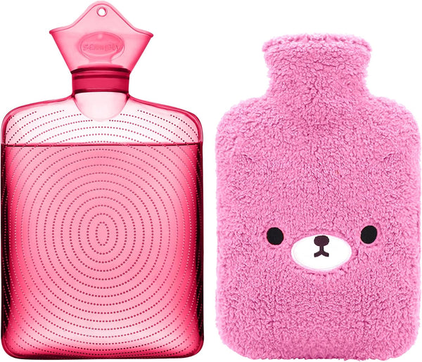 samply Hot Water Bottle with Cute Fleece Cover, Hot Water Bag for