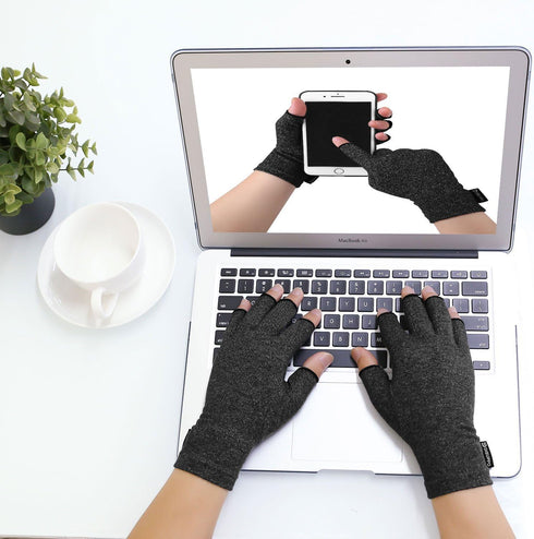 DISUPPO Arthritis Compression Gloves, Fingerless Hand Gloves for Pain Relief from Rheumatoid, Carpal Tunnel (L, Black)