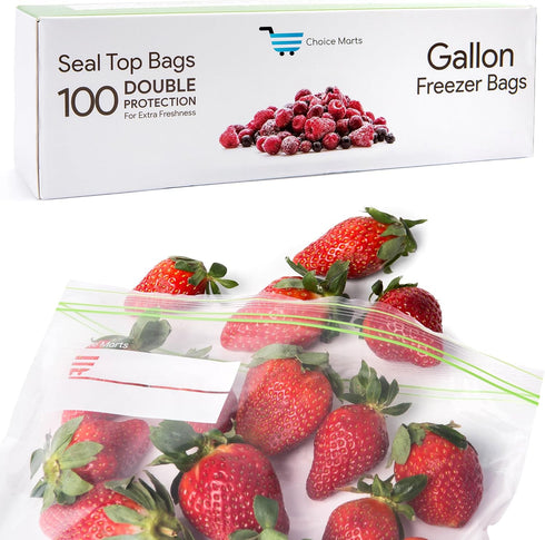 1 Gallon Freezer Bags, 100 Count Resealable Extra Strong and Leak Proof Bags with Double Zipper for Berries and Food