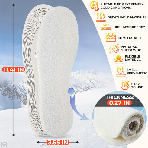 Wool Shoe Inserts - Universal for Winter & Summer - Ultra Thin Sheepskin Insoles for Women and Men
