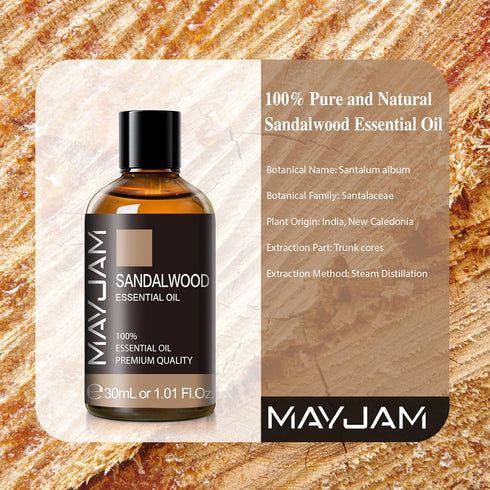 Sandalwood Essential Oil, 1.01FL.OZ, MAYJAM Premium Aromatherapy Oil for Diffuser, Candle Making, Home Use