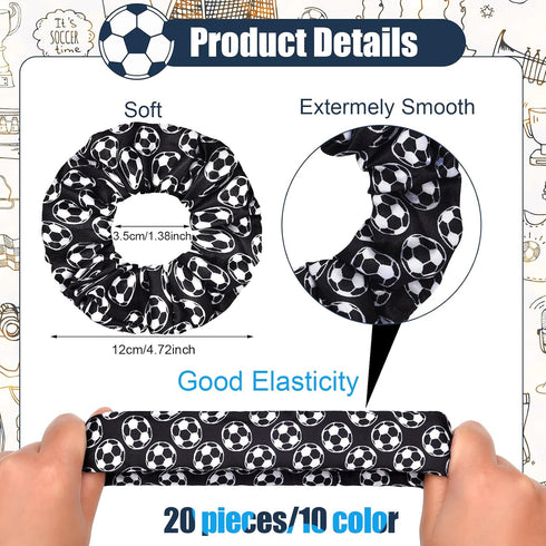 WILLBOND 20 Pieces Soccer Hair Scrunchies, Soft Silk Satin Sport Hair Ties for Girls, Women, Player Team (Mixed Colors)