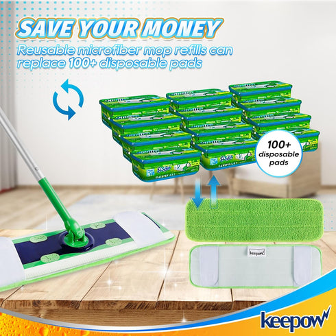 KEEPOW Microfiber Mop Pads for Swiffer XL Mops Reusable Wet and Dry Mopping Cloths Compatible with Swiffer Sweeper
