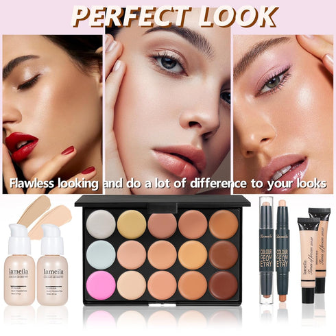 Makeup Set for Women, Full Kit with Eyeshadow Palette, Lipgloss, Foundation, Gift for Teens