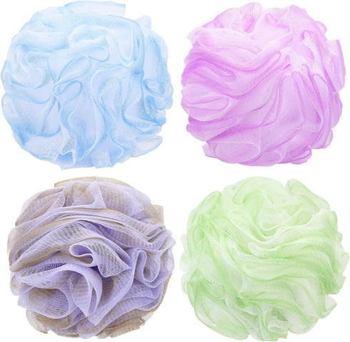 Tbestmax 4 Pack Bath Sponge Pouf Shower Loofah Body Scrubber, 60g/Piece - 4 Colors