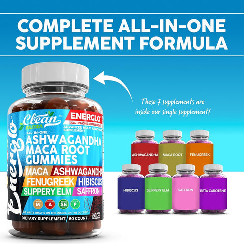 Gummies Gummy Ashwagandha Maca Root with Fenugreek Hibiscus Slippery Elm Saffron Extract & Beta Carotene | Peach Flavor