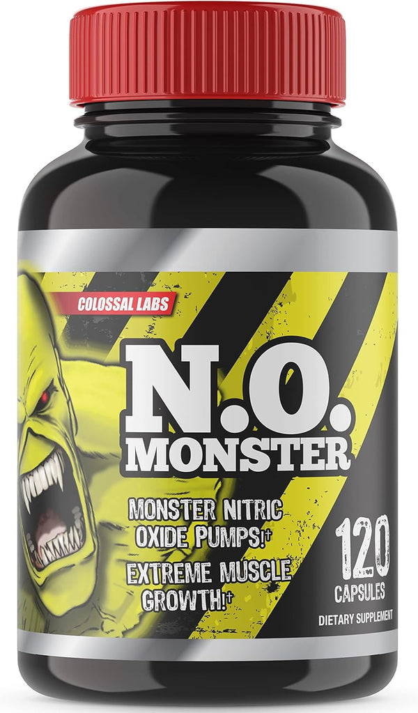 N.O. Monster Nitric Oxide Booster with L-Arginine – Extreme Pumps for Strength, 120 Capsules, Made in USA