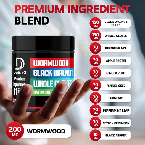 Wormwood Capsules Supplement: 11 Ingredients for Immune System, Body Management & Digestion Health - 60 Capsules