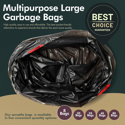 PAMI Large 30-Gallon Drawstring Trash Bags - 8-Pack Black Extra-Strong Plastic Garbage Bags for Kitchen