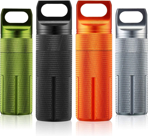 Patelai 4 Pieces Portable Pill Case, Waterproof EDC Container for Travel, Aluminum Pill Bottle Keychain Holder