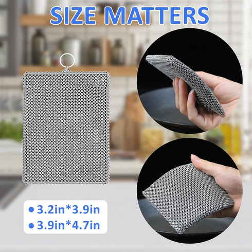 Penhderm 316L (8CM*10CM) Stainless Steel Cast Iron Scrubber Cleaner,Chain Mail Scrubber with Silicone Insert,for Cast