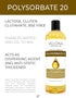 Polysorbate 20 by Velona - 16 oz | Solubilizer, Food & Cosmetic Grade | All Natural for Cooking, Skin Care and Bath Bombs