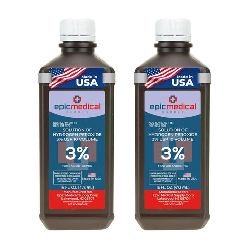 Epic Medical Supply H2O2 Hydrogen Peroxide Solution 3% USP - 16 oz,