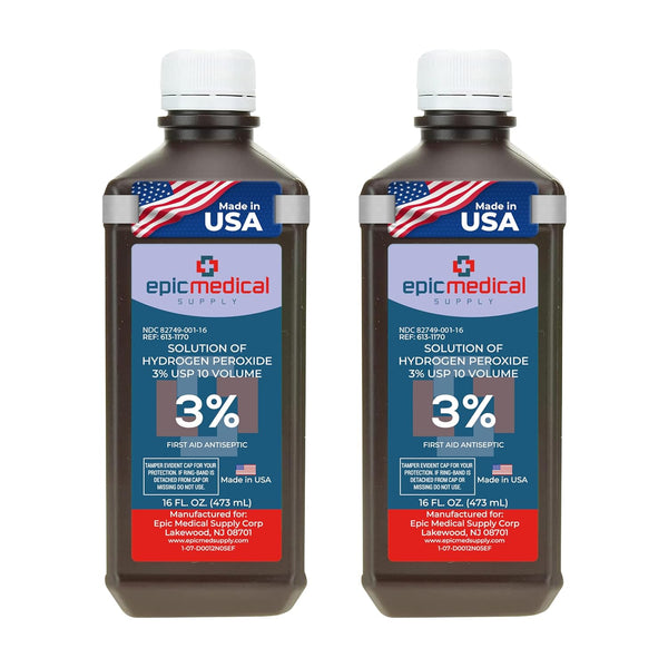 Epic Medical Supply H2O2 Hydrogen Peroxide Solution 3% USP - 16 oz,