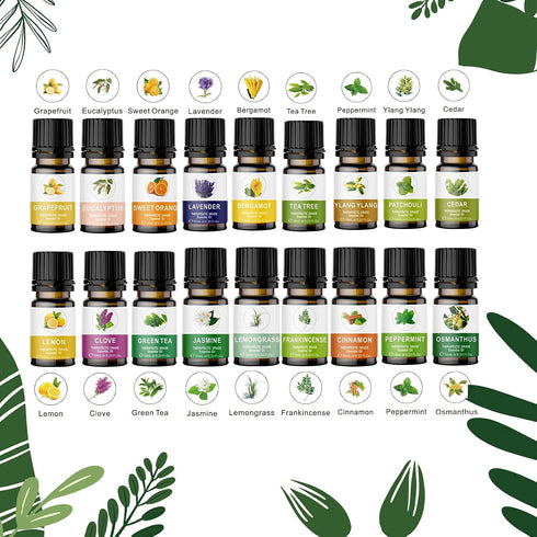 KOURUILIFE Set 20 10 ml, 100% Essential Oils for Diffuser, Aromatherapy Oils * Organic Fragrance Oil Kit