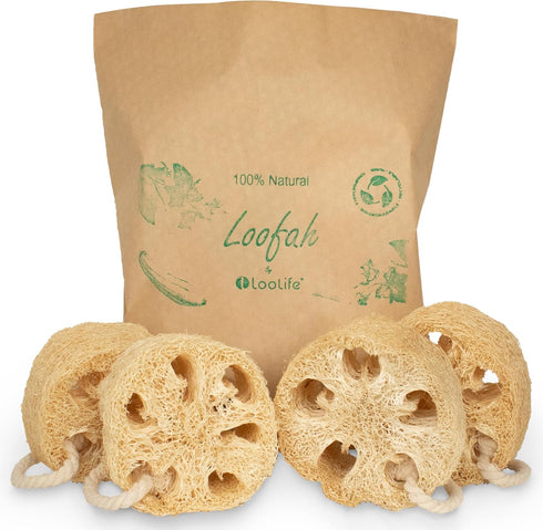 Natural Loofah Exfoliating Sponge (4 Pack) - Biodegradable Loofa Body Scrubber