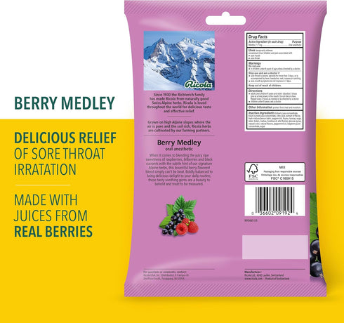 Ricola Berry Medley Throat Drops, 45 Count, Delicious Throat Relief & Care, Naturally Flavored Oral Anesthetic