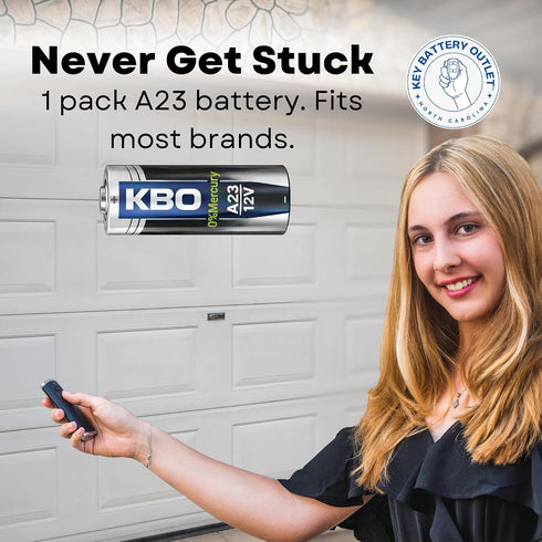 Key Battery Outlet A23 12V Garage Door Opener Battery - Single Alkaline - High-Stability Garage Door Opener Power