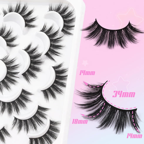 Losha 10 Pairs Wispy Faux Mink False Eyelashes, Soft 3D Volume Handmade Reusable Dramatic Long Eye Lashes Pack