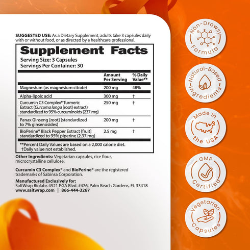 SaltWrap Mag 3D – Daytime (Non-Drowsy) Muscle Relief Support Supplement for Muscle and Nerve Health with Turmeric