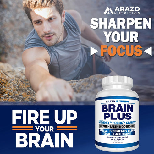 Arazo Nutrition Premium Brain Function Supplement – Nootropic Booster with Memory, Focus, Clarity, DMAE, Bacopa