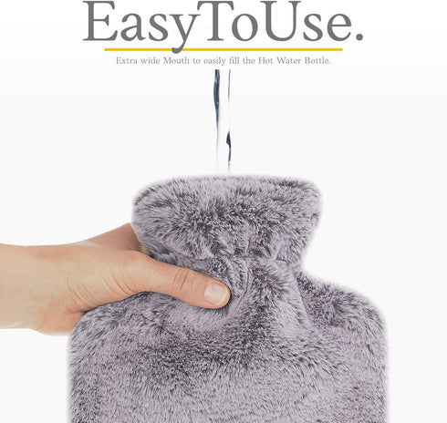 Hot Water Bottle with Soft Cover, 1.8L Large, Classic Hot Water Bag for Pain Relief, Light Grey