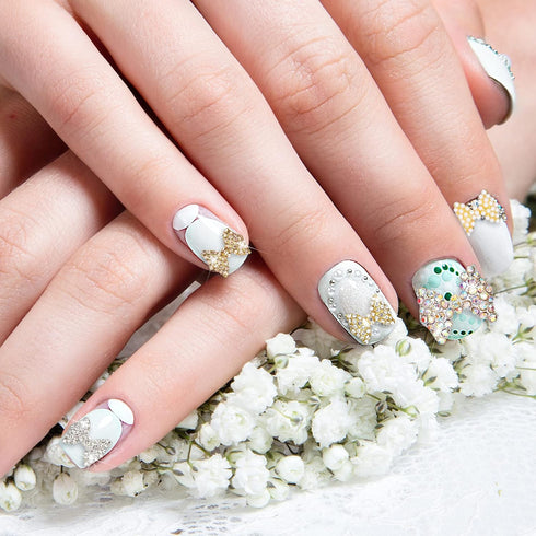 Maitys 24 Pieces Nail Bows Charms, Rhinestones 3D Charms Alloy Pearl Bow Knot Accessory for Women DIY Valentine Salon