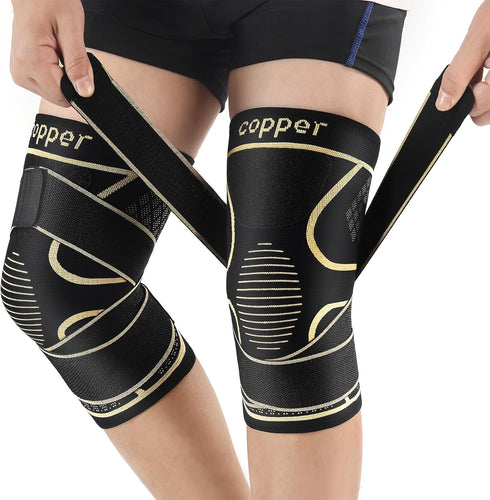 Copper Knee Braces with Strap for Knee Pain Women and Men(2 Pack),
