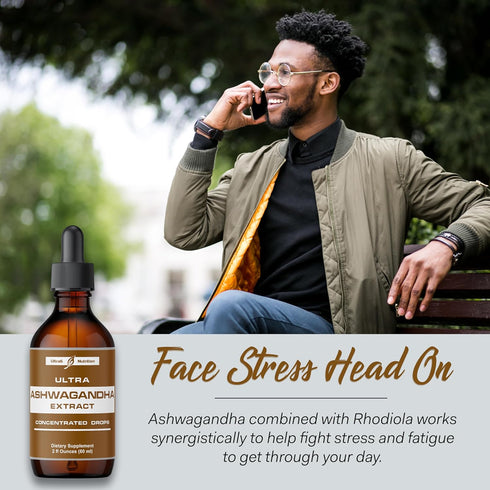 Ashwagandha Liquid Drops, Organic Ashwagandha Supplements with Rhodiola Rosea Tincture for Mood and Energy