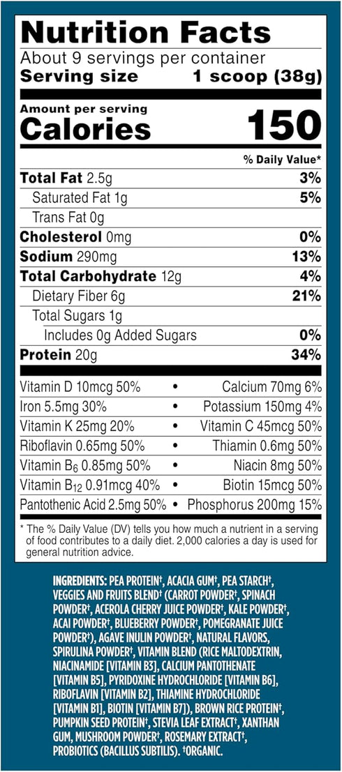 Vega Organic All-in-One Vegan Protein Powder, French Vanilla - 12.2 oz, Superfood Ingredients