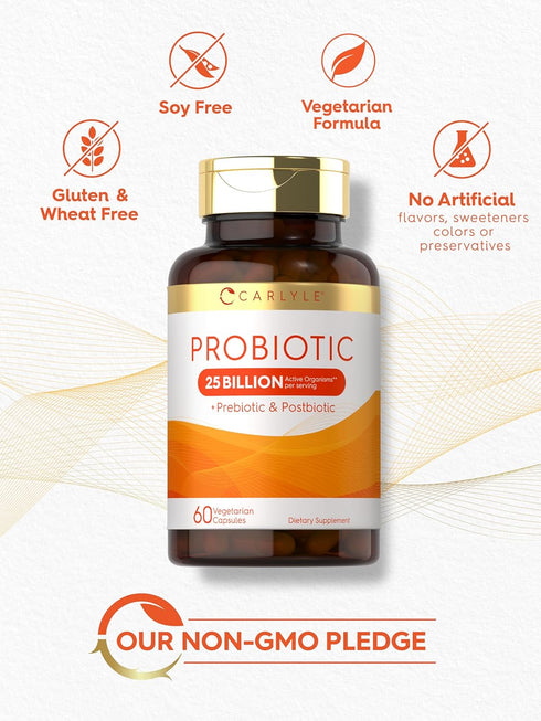 Carlyle Prebiotic & Probiotic | 25 Billion CFU | 60 Capsules | Vegetarian, Non-GMO & Gluten Free for Women & Men