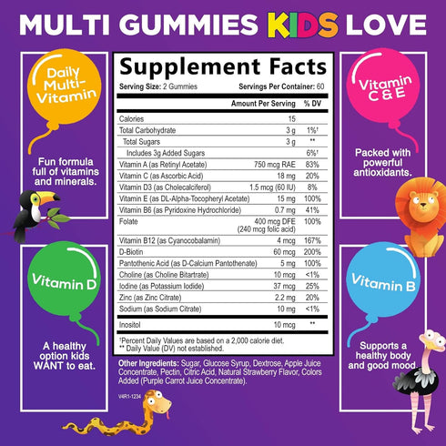 Vitamins for Kids Multivitamin Gummy - Daily Kids Vitamins, Fruit Flavored Gummies w/Vitamins C, D3 & Zinc for Immune Support, Nature's Children & Toddler Supplement, Strawberry Flavor - 120 Gummies