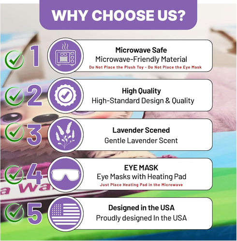 UNITASH Microwavable Heating Pad for Period Cramps + Eye mask Heating padMachine Washable Cover-Cute Stuffed Animal