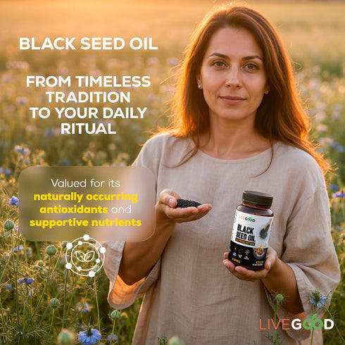 Immune (60 Count) LIVEGOOD Black Seed Capsules, Cold Pressed Black Cumin Seed Supplement for and Hormone Support